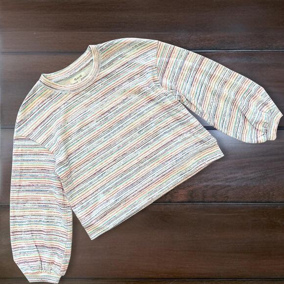 Madewell Space Dye Stripe Bubble Puff Sleeve Cropped Knit Sweater Women's Small - Picture 3 of 10